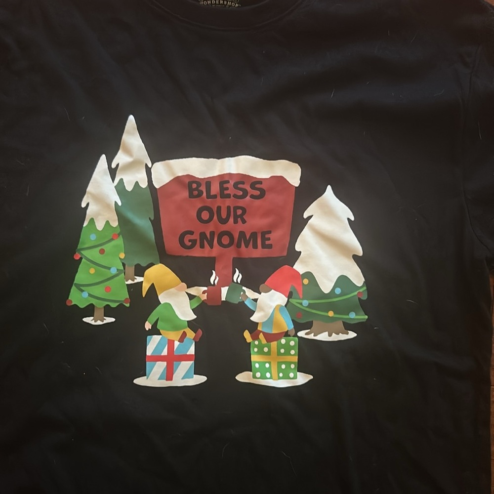 NWT CHRISTMAS T SHIRT “BLESS OUR GNOME” men’s small, cotton blend